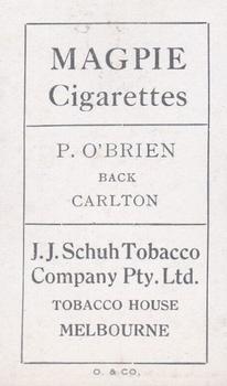 1921 J.J.Schuh Magpie Cigarettes Victorian League Footballers #NNO Paddy O'Brien Back